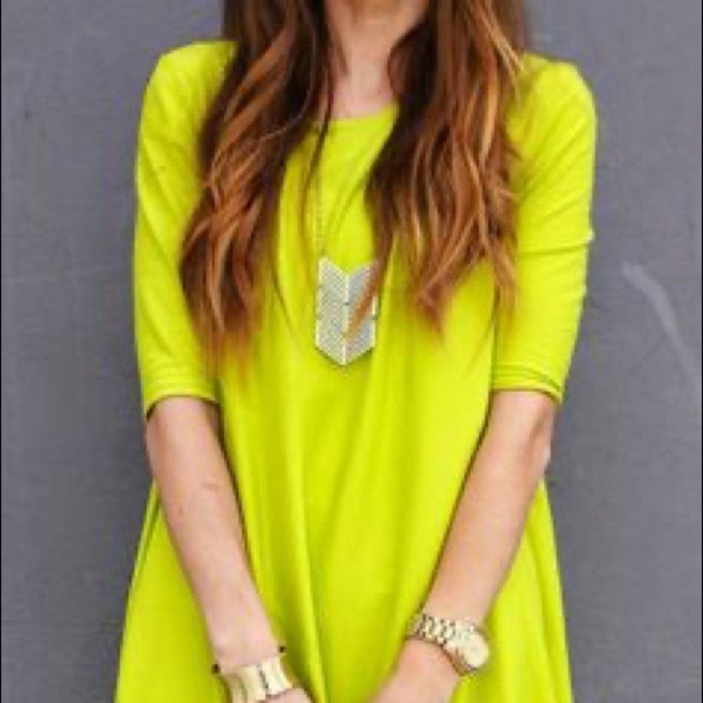 Mid length long long sleeve dress neon green
